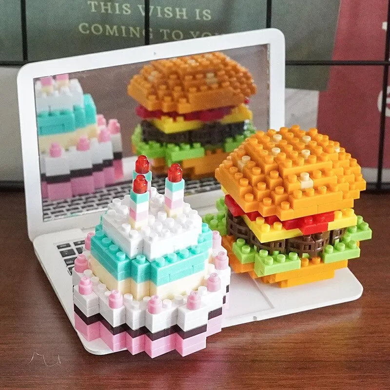 3Pcs Mini Blocks Fast Food Burger French Fries Diamond Blocks DIY Puzzle Assembly Ornament Children\'s Toys Holiday Gift