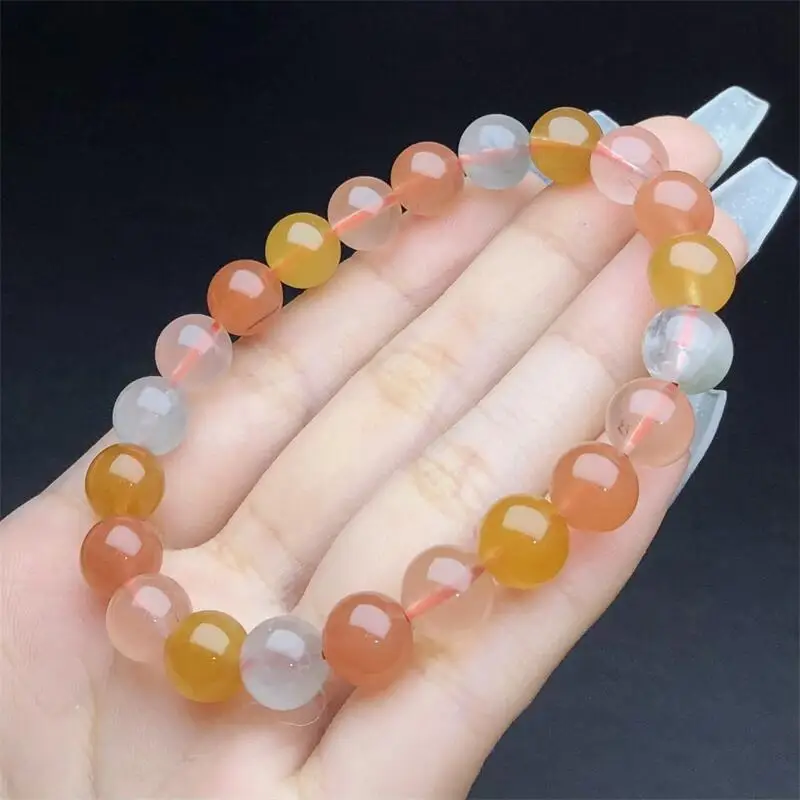 8MM Natural Colored Rabbit Hair Quartz Bracelet Fashion Reiki Gemstone Round Beads Jewelry Couple Holiday Gift 1PCS