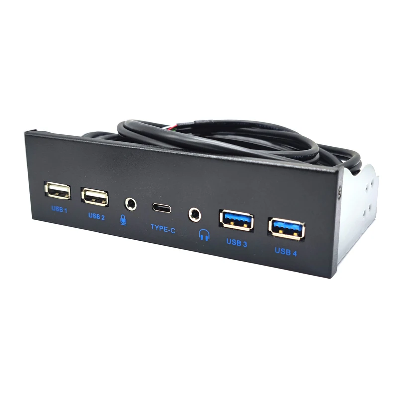 

USB 3.0 Front Panel for PC USB 3.1 Type C + 2x USB3.0 + 2x USB2.0 Hub + HD Audio 3.5mm + Earphone MIC for 5.25" CD-ROM Drive Bay