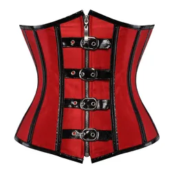 Red Front Zipper & Belt Buckle Gothic Steampunk Corsets For Women Slimming Waist Training Corset Underbust Sexy Vintage Clothes