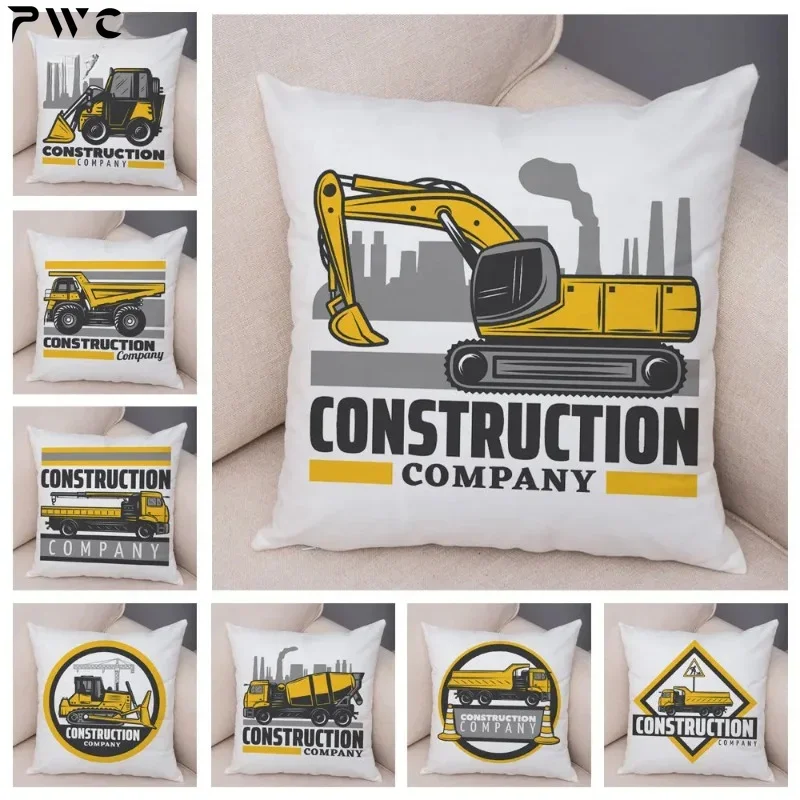 Construction Car Cushion Cover for Sofa Home Children Room Decor Cartoon Excavator Bulldozer Pillowcase Soft  Pillow Case