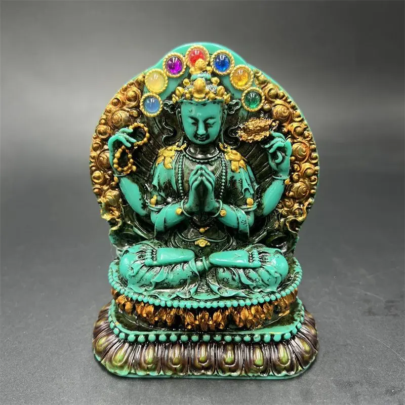 Antique pulp optimization turquoise painted four-wall Guanyin Bodhisattva inlaid beads