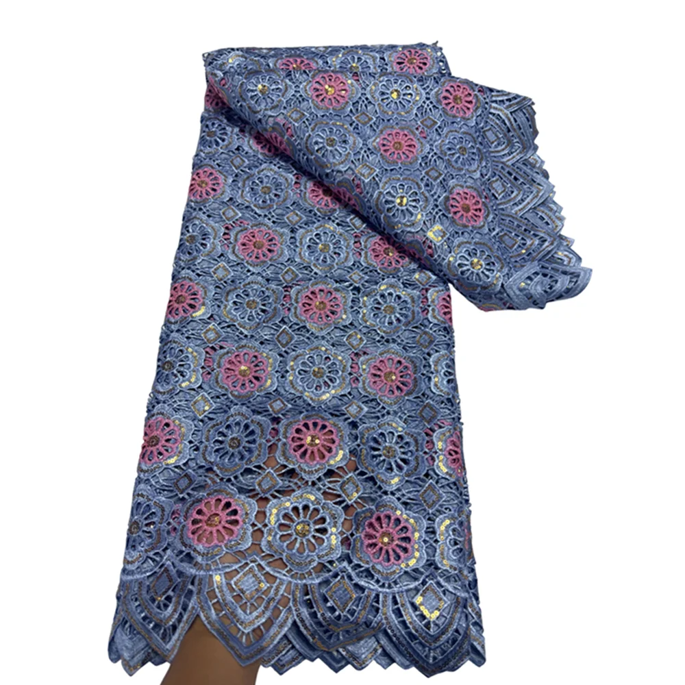 

5Yards African Guipure Cord Embroidery Lace Fabric Water Soluble With Stones High Quality Dubai Banquet Party Dress Sewing 19A14