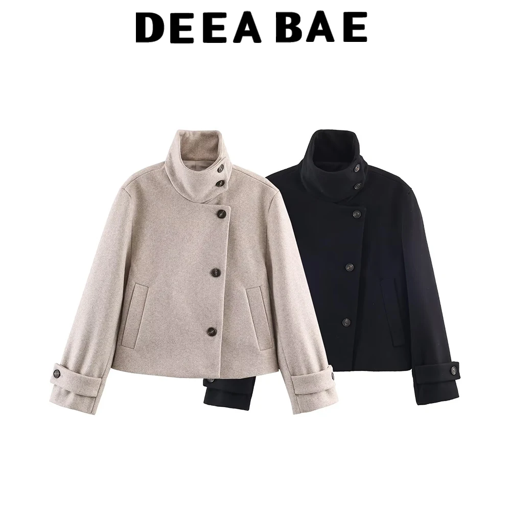 

DEEABAE 2025 Новый зимний продукт: женский халат с ремешком и карманом, мягкое двубортное пальто с длинными рукавами и пряжкой с воротником-стойкой