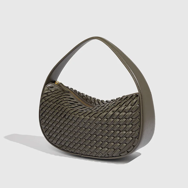 Fashion Woven Design Women's Bag Half Moon Crescent Bags for Women Handbags and Purse PU Leather Underarm Shoulder Crossbody Bag