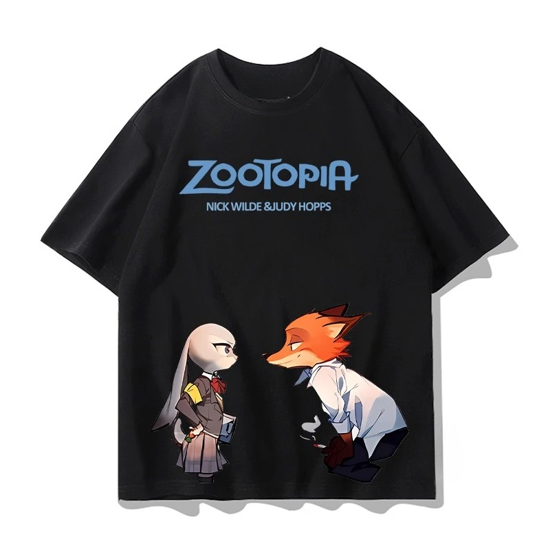 ديزني Zootopia تي شيرتات قصيرة الاكمام الصيف الكرتون جودي نيك زوجين الملابس الرياضية عادية كم قصير الرجال والنساء