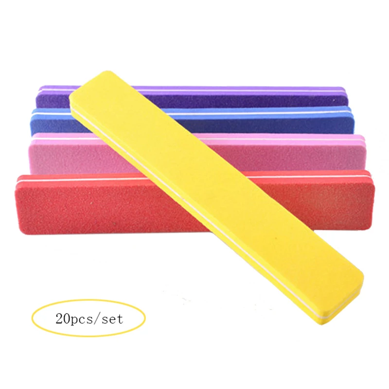 

20pcs/Lot Double Sides Sponge Nail files buffer 100/180 Trimmer Buffer lime a ongle Nail Art Tools Washable Buffing Sanding File