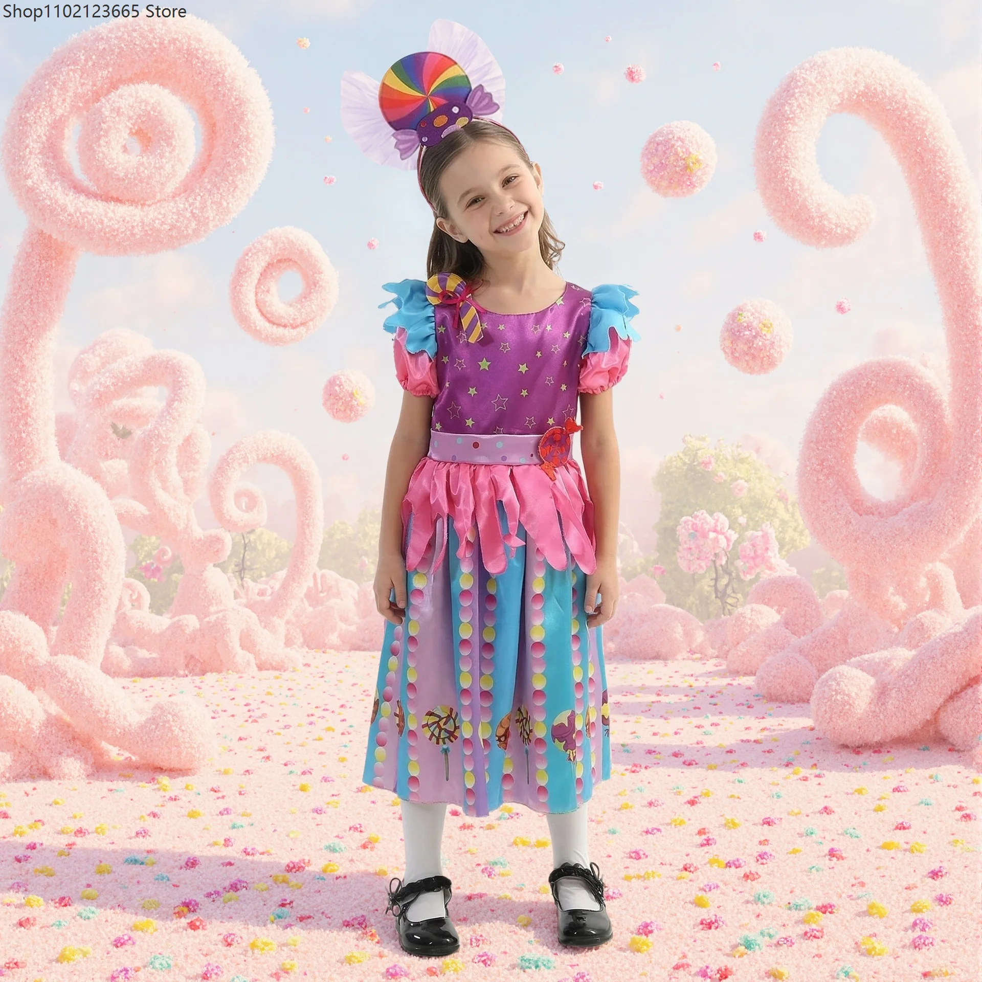 

Rainbow Lollipop Chicas Dress Sweet Purim Festival Celebrate Costume Fancy Carnival Enfant Vestidos Princess Cosplay Outfits