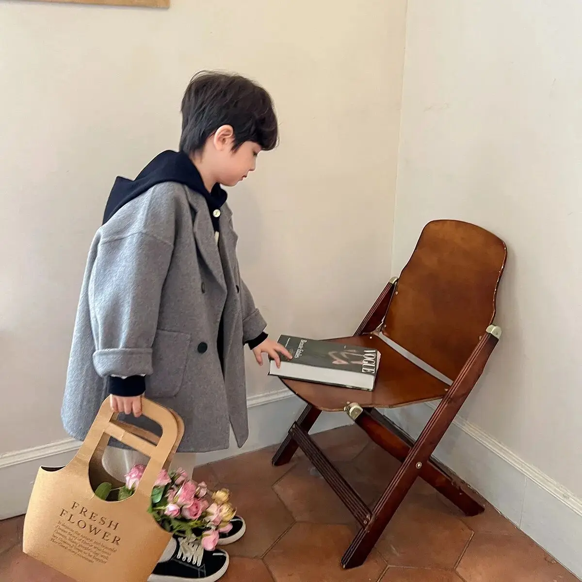 Children's Woolen Coat Autumn and Winter Boys' Double sided Cashmere Coat British Style New Korean Children's Clothing image 3