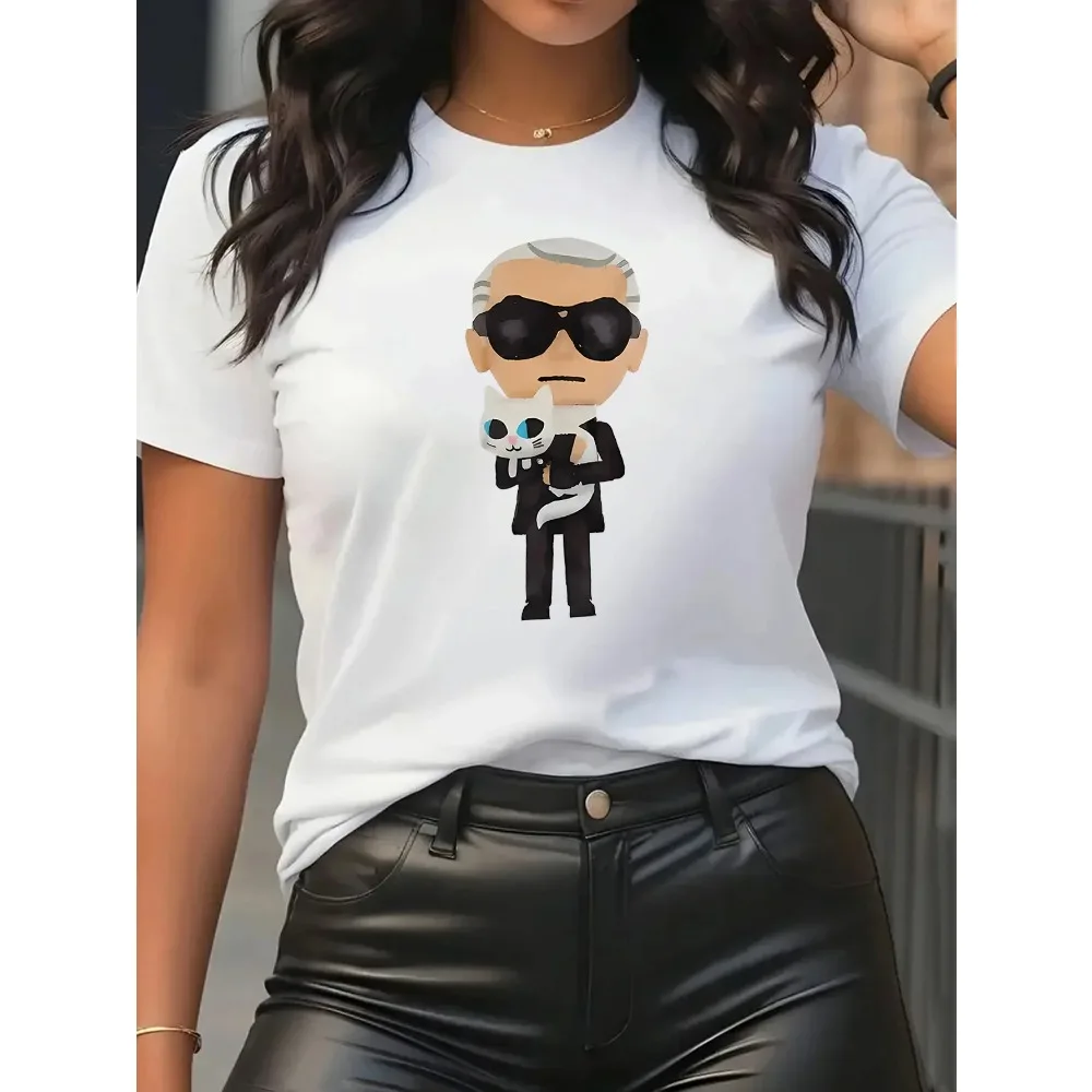 Camiseta de dibujos animados KARL para mujer, camisetas de manga corta a la moda de ocio, camiseta cómoda, ropa de calle de verano, camiseta para mujer, ropa para mujer
