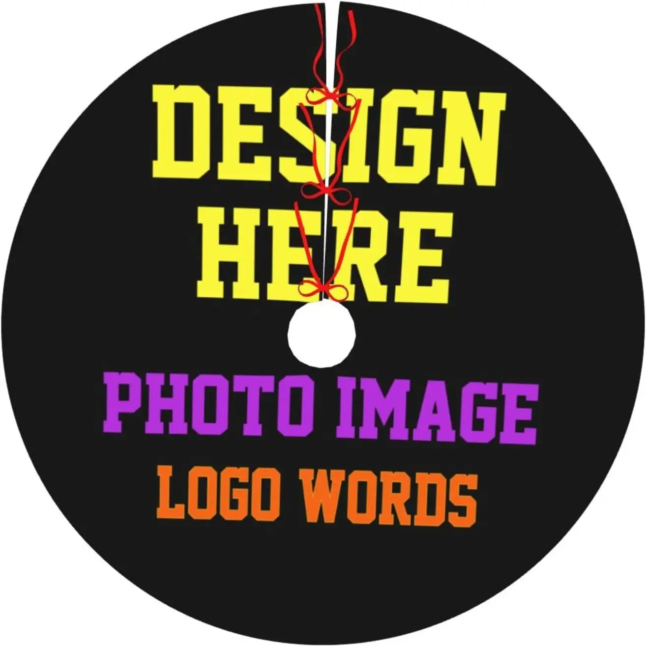 DIY Photo Image Tree Skirts Xmas Ornaments, Customized Text Logo Words Tree Mat for Christmas Party Holiday All Occasions 30