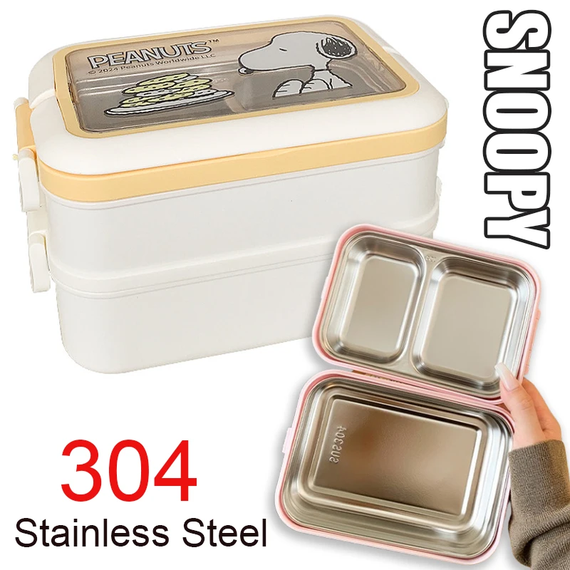 

Snoopy ланч-бокс, изолированный контейнер для еды, обеда, двухслойный герметичный портативный бенто-бокс из нержавеющей стали 304 для офисных работников