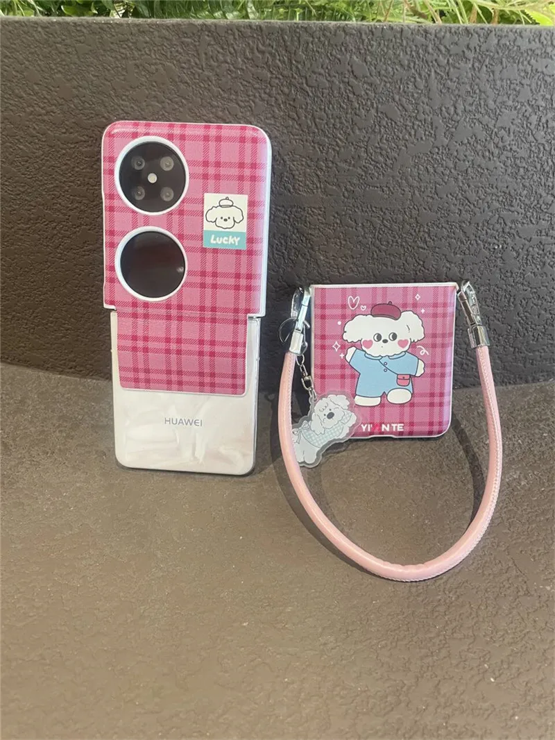 Korean Cute Cartoon Teddy Rose Hinge Case For Samsung Galaxy Z Flip6 Case Z Flip5 4 3 Cover Xiaomi Mix Flip Razr50 Ultra Cover