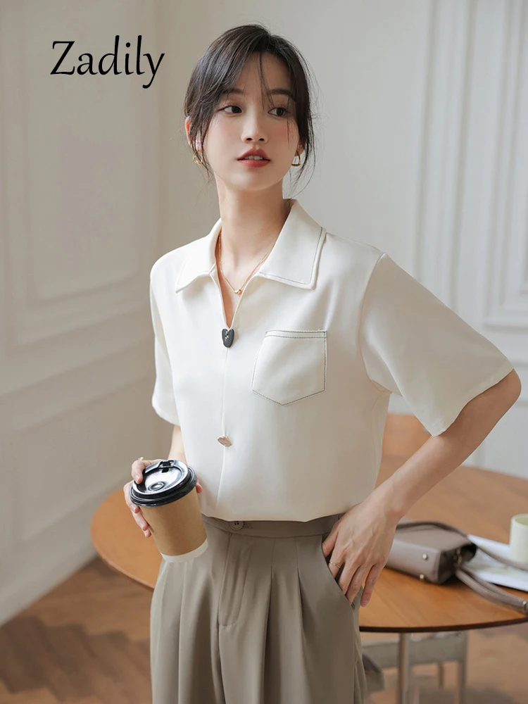 Korea Style 2024 Summer Short Sleeve Women Chiffon Shirt And Blouse Button Pullovers Casual Loose Tops Turn-Down Collar Clothing