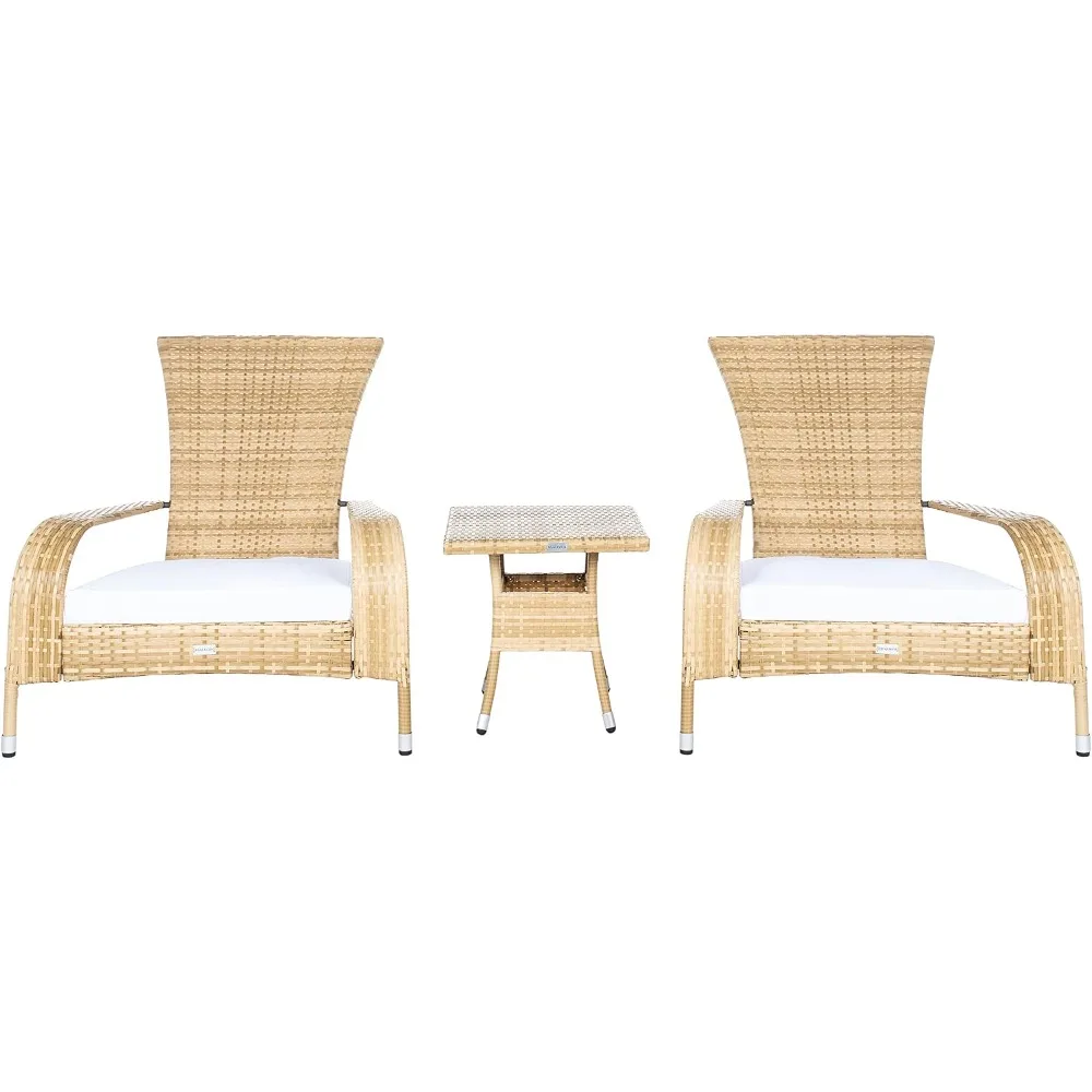 Lounge Set - Natural White Steel Rattan Cushion Tropical French Ideal Patio Deck Porch Backyard