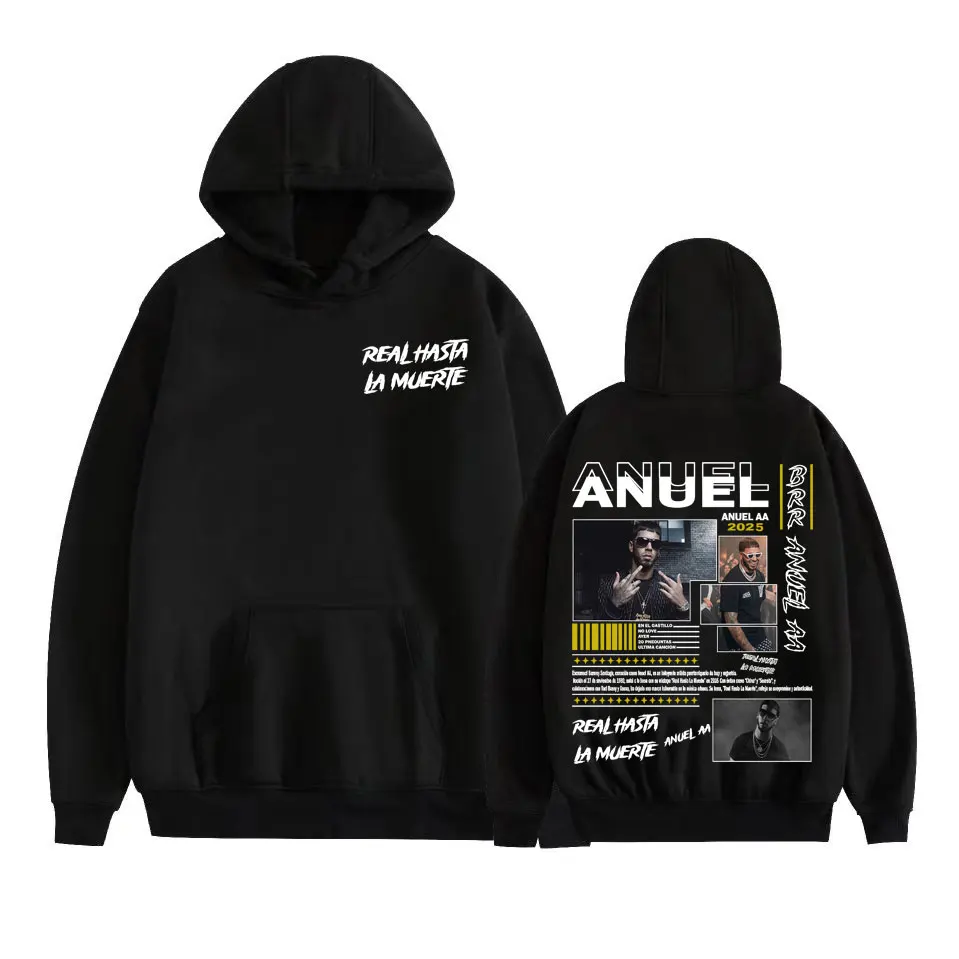 Anuel AA Real Hasta La Muerte Tour 2025 Felpa con cappuccio Uomo Donna Casual in pile Felpa di alta qualità Moda Vintage Felpa con cappuccio Streetwear