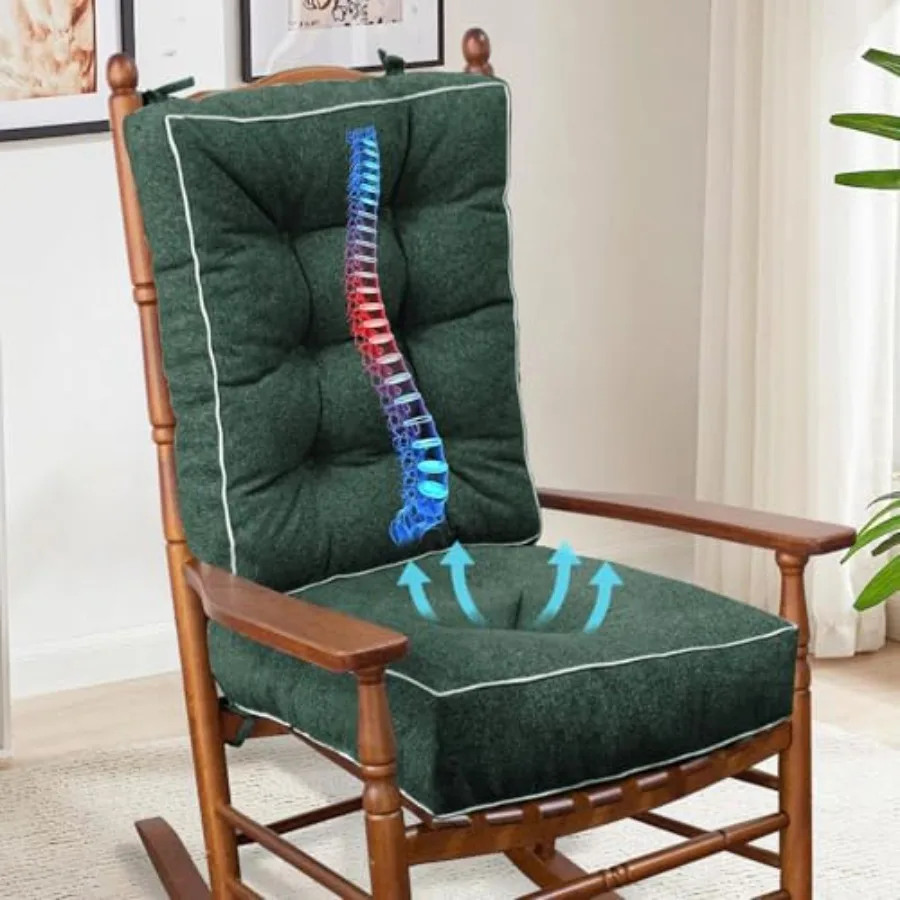 Rocking Chair Cushion, Set of Thicken Seat and Back Chair Cushions with Memory Foam, Non-Slip Chair Pad with Ties for for Indoo