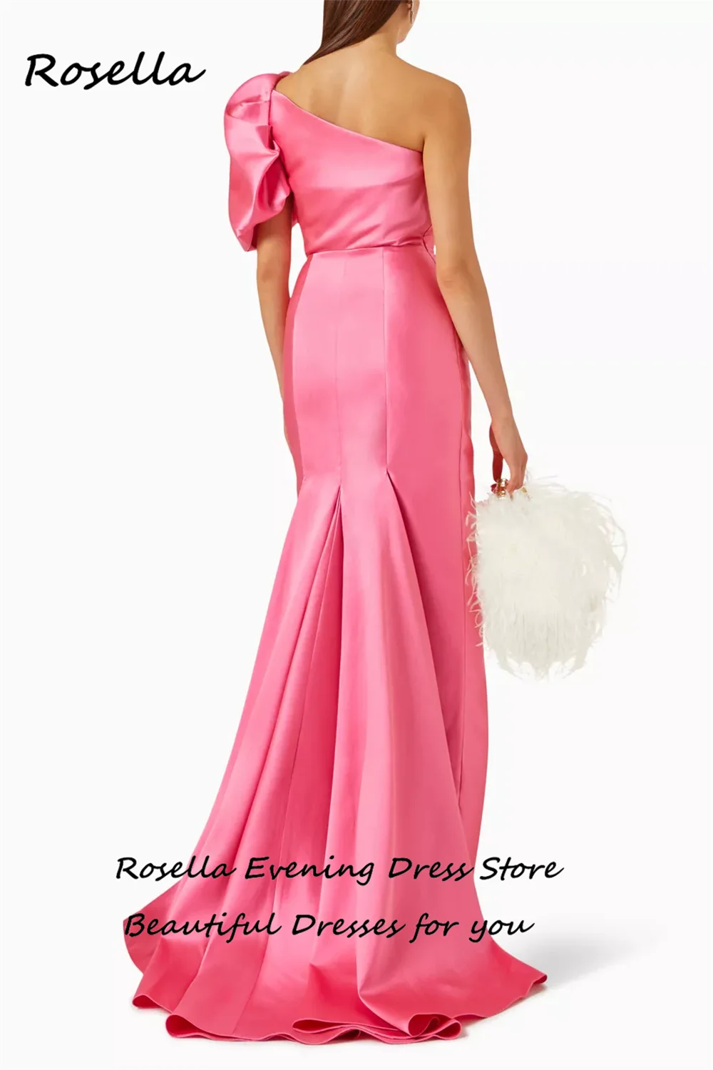 ROSELLA Barbie Pink One Shoulder Elegant Party Dresses For Women 2023 Mermaid Formal Prom Gown New