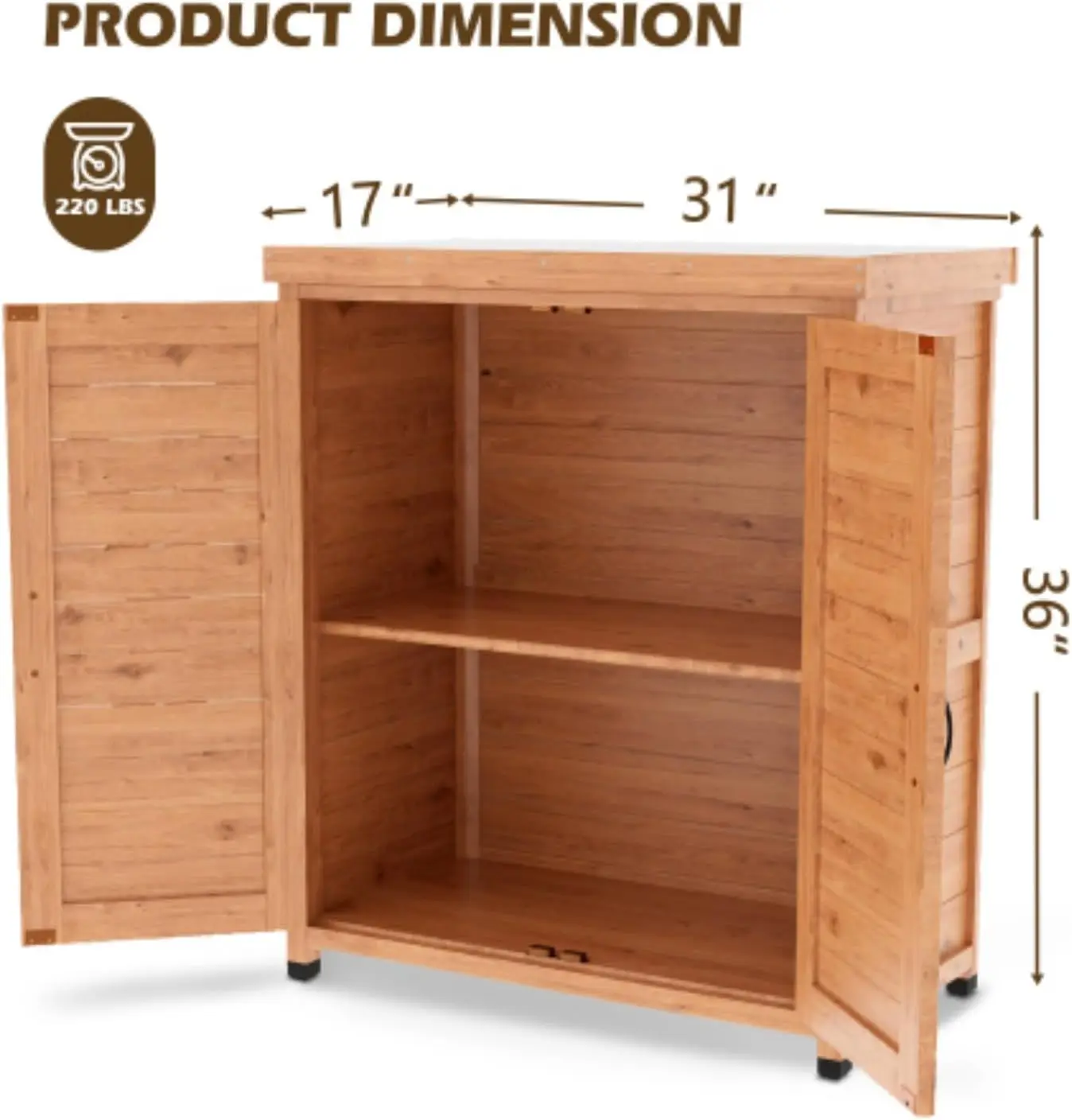 Outdoor Wooden Potting Bench With Wheel Double Doors & Metal Tabletop, Outside Storage Cabinet & Horticultural Planting Work