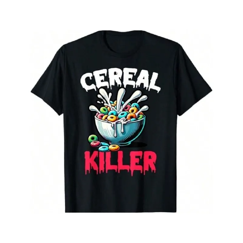 Camiseta de cuello redondo con estampado humorístico Grain Killer para mujer, cómoda y casual, de manga corta, top cómodo para el día a día