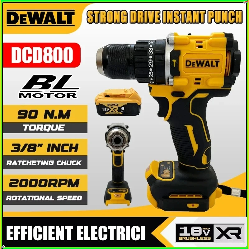 

Аккумуляторная ударная дрель Dewalt DCD800, 2000 об/мин, 1/2 дюйма, бесщеточный электрический шуруповерт, литиевый электроинструмент для аккумуляторов Dewalt