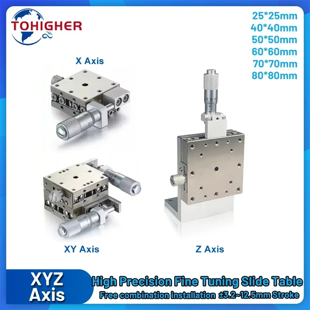 Stainless Steel Fine Tuning Displacement Platform Manual Vertical Lift Knob Adjustment Linear Stage Slide Table X/XY/Z Axis