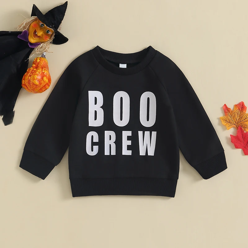 

Baby Girls Boys Sweatshirts Halloween Clothes Letter Print Long Sleeve Crew Neck Toddler Pullovers Fall Tops