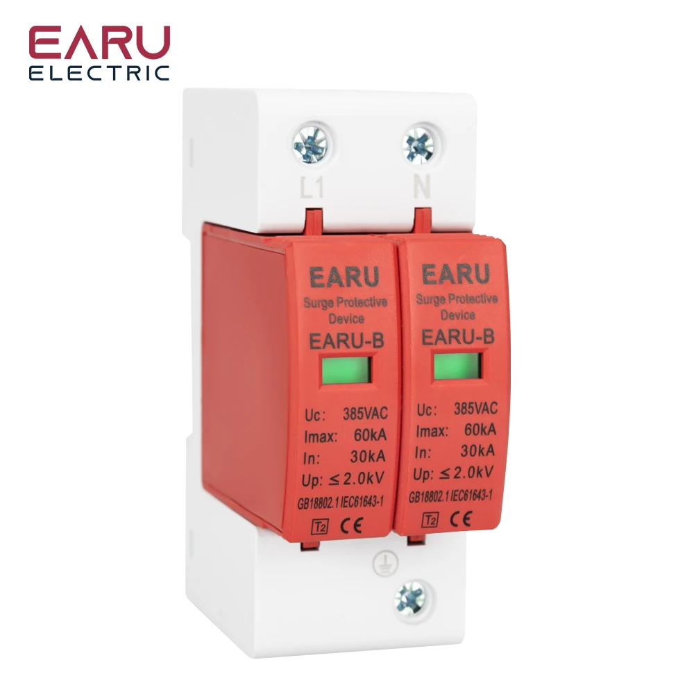 AC SPD 1P 2P 3P 4P 40KA 60KA 385V House Lightning Surge Protector Protective Low Voltage Arrester Device 20KA 30KA