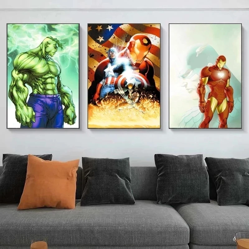 Print Avengers Captain America Picture Hulk Iron Man Super Hero White Kraft Paper Disney Movie Poster Wall Art Home Decor