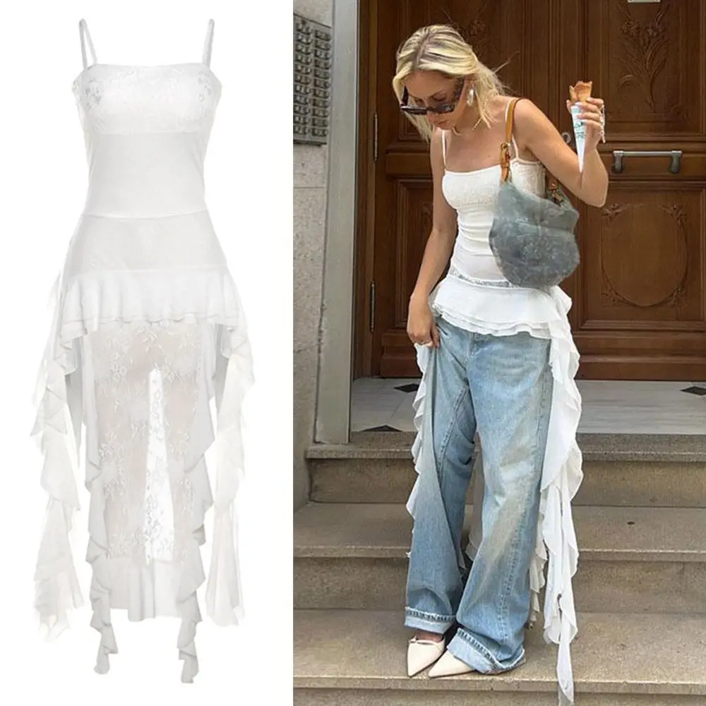 

New Polyester Off-shoulder Dress Sleeveless Irregular Spaghetti Strap Dress Summer Dress