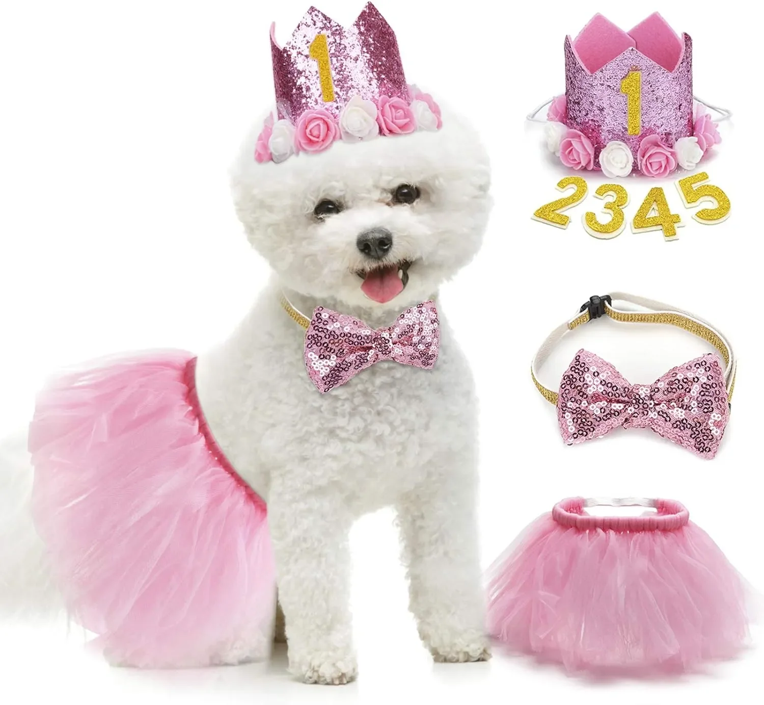 

Dog Tutu Skirt Dog Birthday Party Supplies Hat Dog Bowtie Cute Pink Dog Birthday Outfit Girl Dog Dresses for Small Dogs