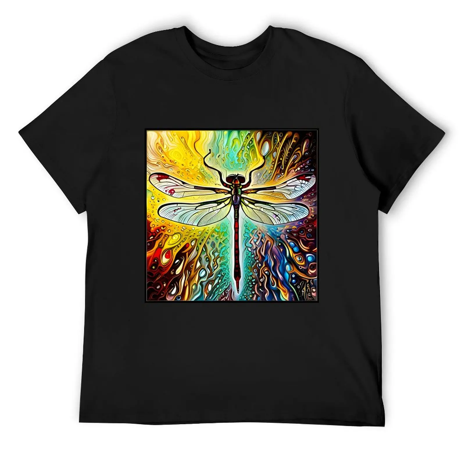 Dragonfly Stained Glass Cartoon T-Shirt vintage street wear summer clothes men clothing