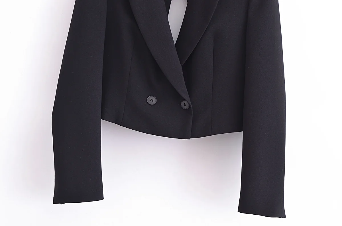 Tangada 2024 Women Black Hollow Crop Blazer Jacket Backless Long Sleeve Ladies Suit 6P054