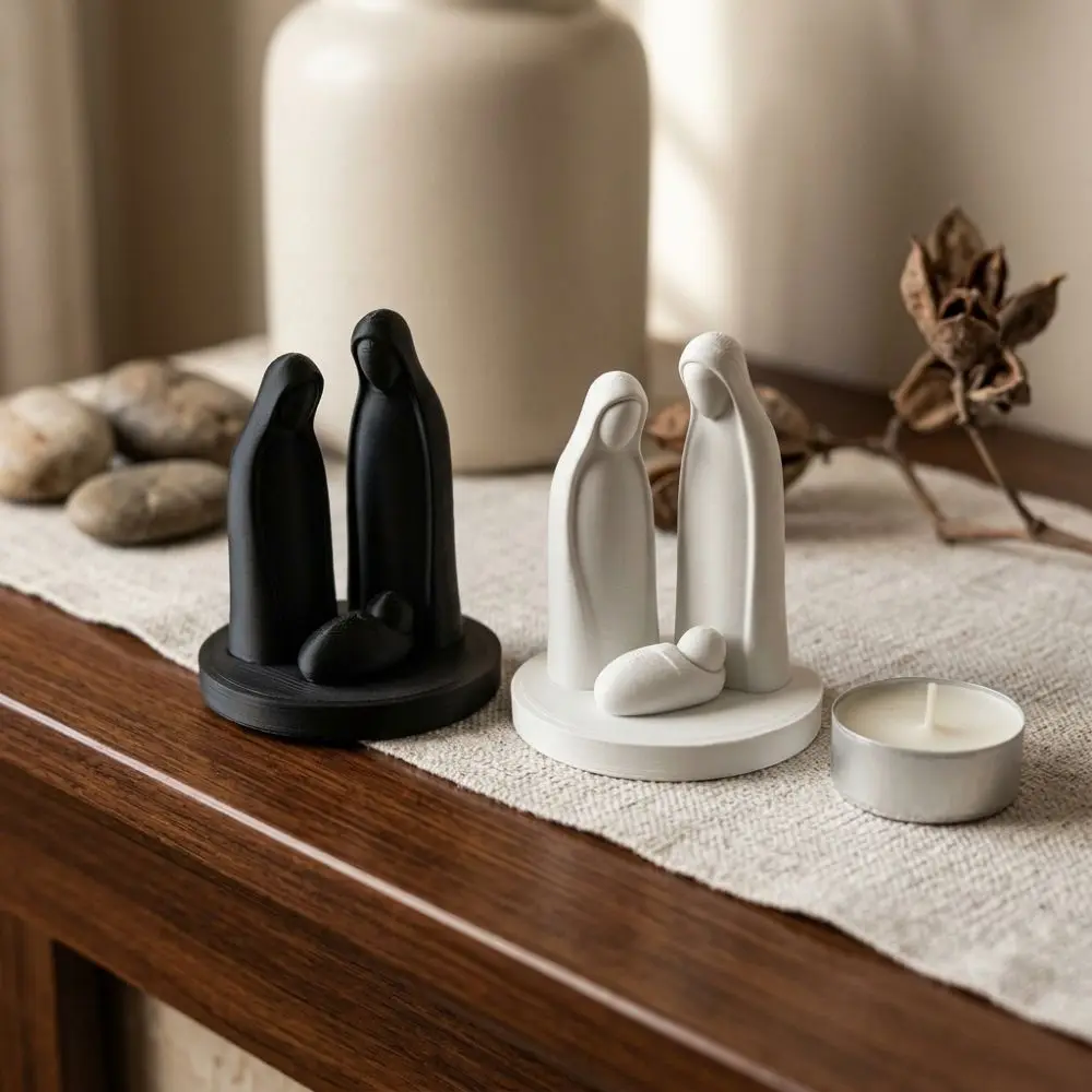 3D Printed Mini Nativity Scene Figurine Abstract Minimalist Holy Family Nativity Statue Modern Style Cute