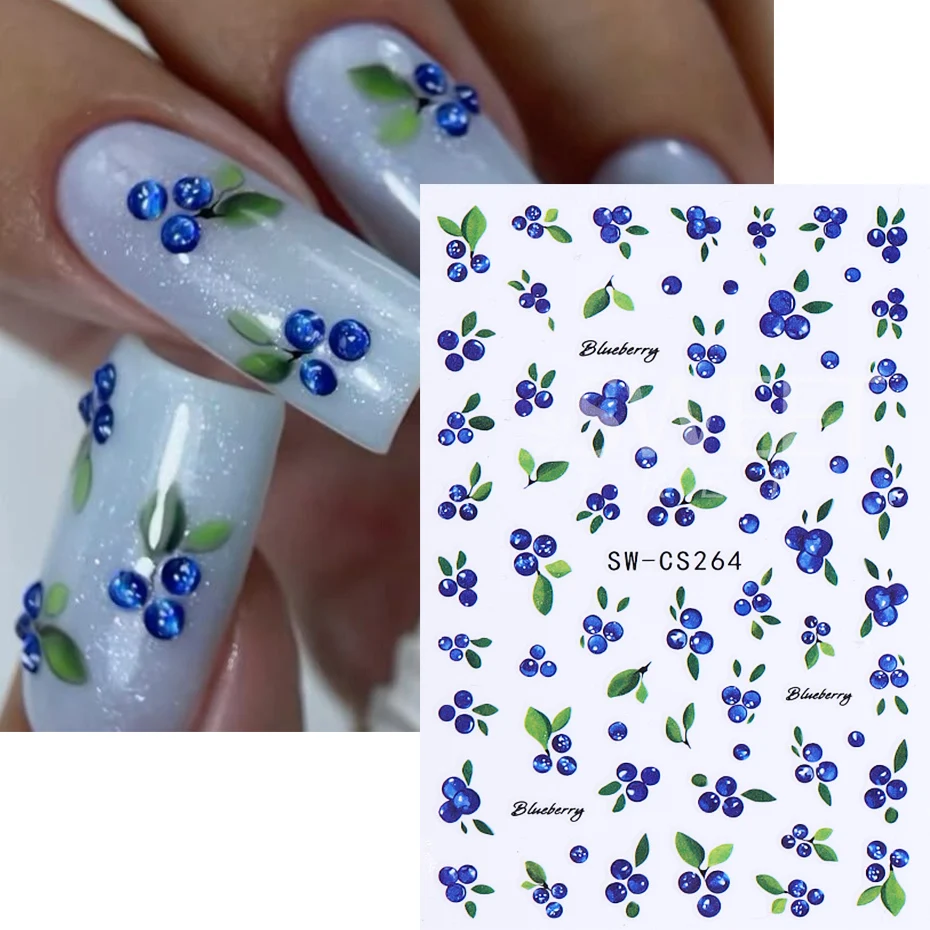 3 szt. Owoców cytryny naklejki na paznokcie 3D śliczne truskawki jagody płatki naklejki na paznokcie DIY samoprzylepny suwak letni Manicure dekoracje