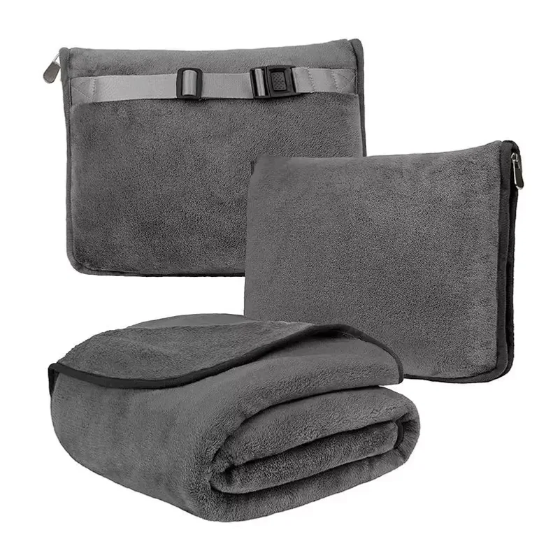 Coral Fleece Airplane Blankets Soft Warm Fluffy Multi Functional Portable Cuddle Cution Pillow 2 in 1 Travel Blankets