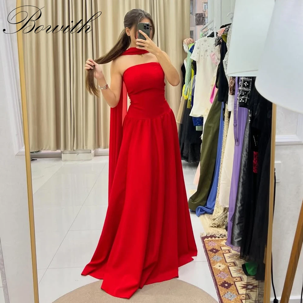 

Bowith Red Simple Prom Dresses Women Customized Strapless Evening Dress A-Line robes de soirée Party Dresses for Formal Occasion