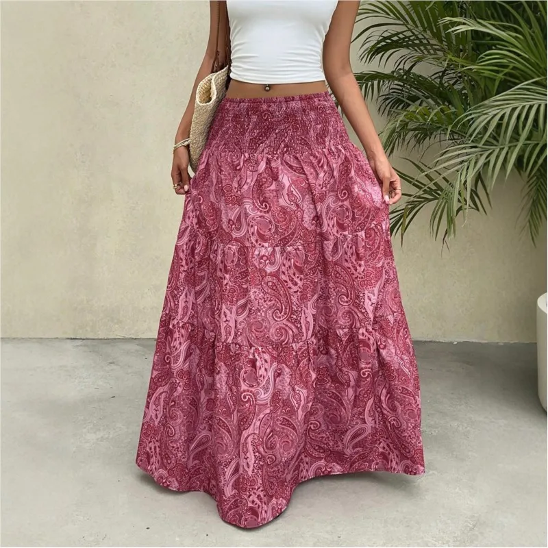 Casual Vacation Print Women Skirt 2026 Summer Loose Stretchy Waist Long Maxi Skirt Streetwear Beach holiday Y2k