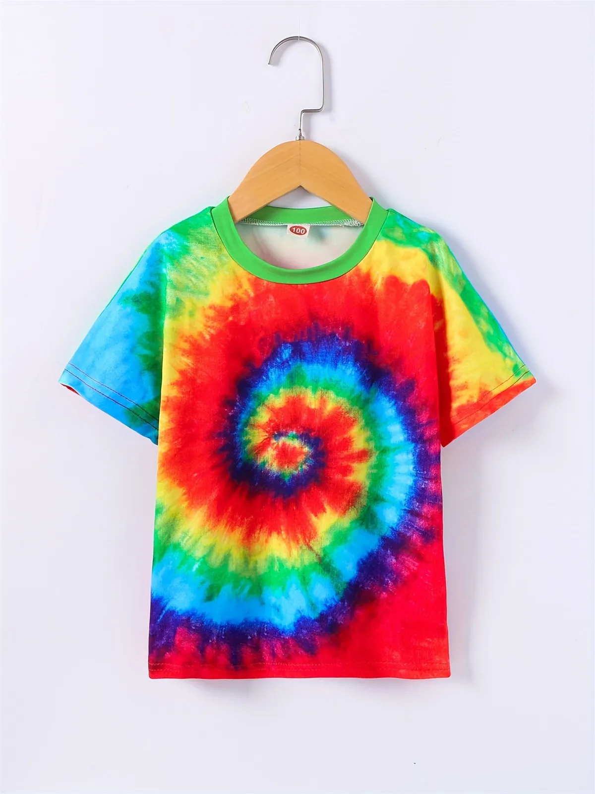 2024 Girl Summer Rainbow Tie Dye T-Shirt Short Sleeve Tee Top Crew Neck Clothes Child Girl Casual Outdoor Clothing Kids Tshirt