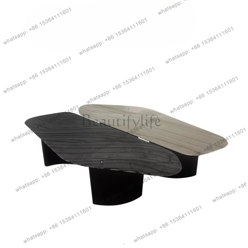 Natural ancient wood pattern marble special-shaped coffee table Modern simple irregular jazz white luxury stone coffee table