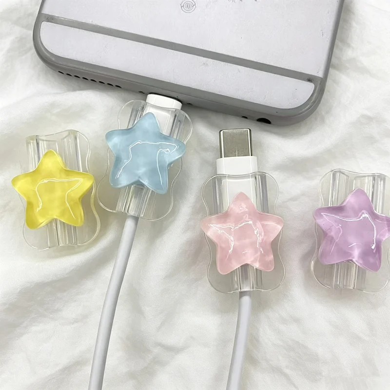2PCS Cute Star Cable Protector for iPhone 20W Charger, Anti-break Data Cable Cover for Apple Lightning & Type-C Charging Cable