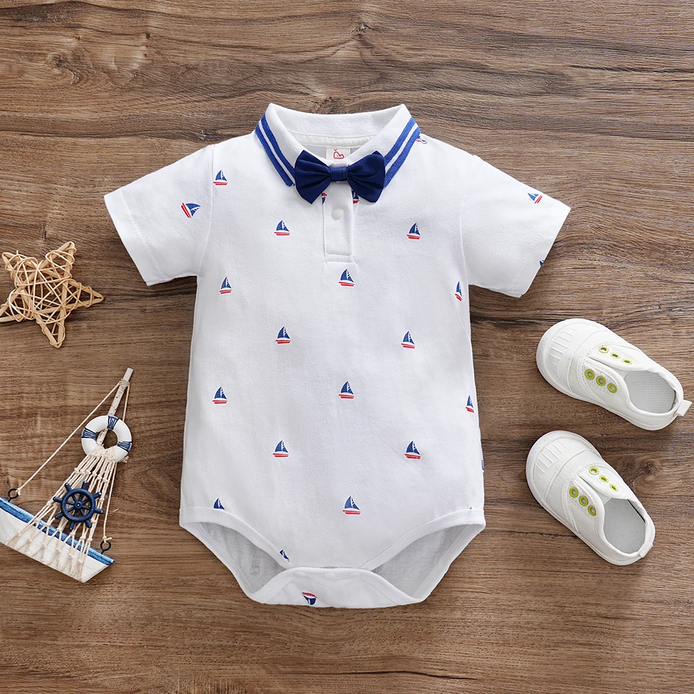 1 Pcs Baby boy Bodysuit Gentleman Style Short Sleeves Whale Print Clothes