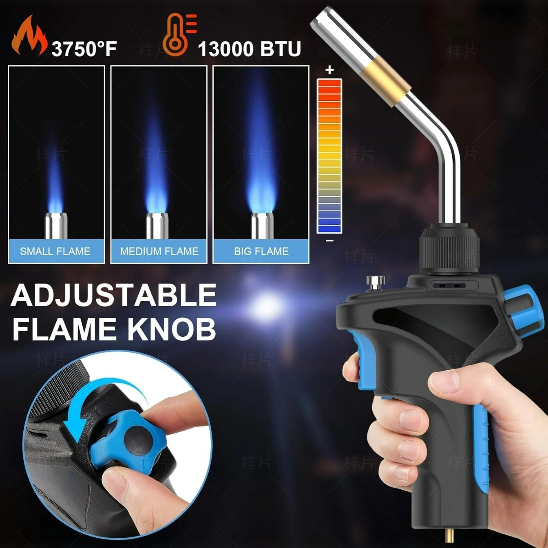 Propane Welding Torch Head with 3 Burner Tubes Mapp-Map Gas Torch for Welding Copper Searing Solding BBQ Cooking and DIY Work
