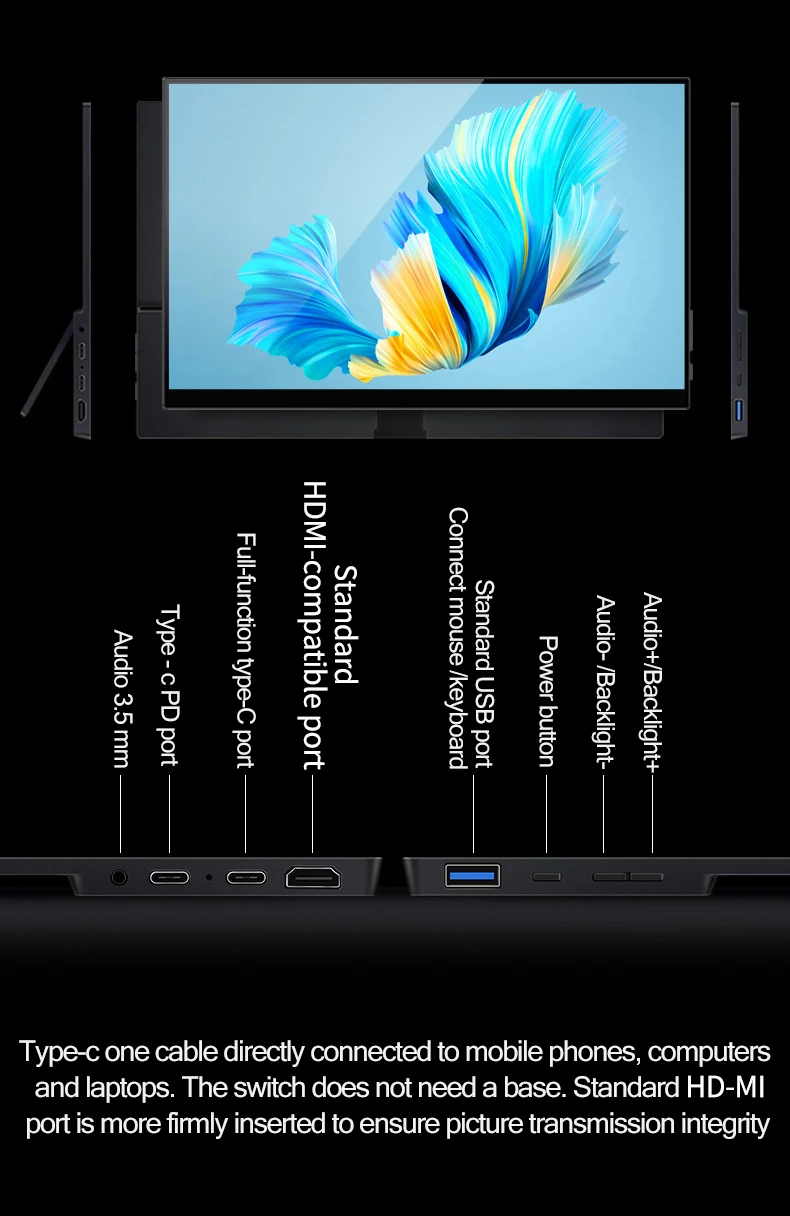 15,6 Zoll 1080p FHD tragbarer Monitor mit Touchscreen, zwei Lautsprechern, HDR IPS 100%sRGB Gaming-Display für Laptop, Xbox, PS4/5, Switch – Detail 21