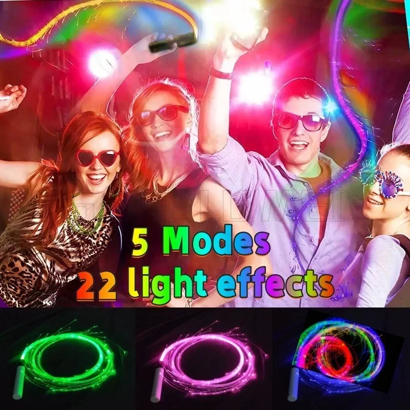 360° Swivel Glowing Whip LED Fiber Optic Whip 7 Colors RGB Pixel Light Up Flow Lace Disco Dance Festival Night Party Atmosphere