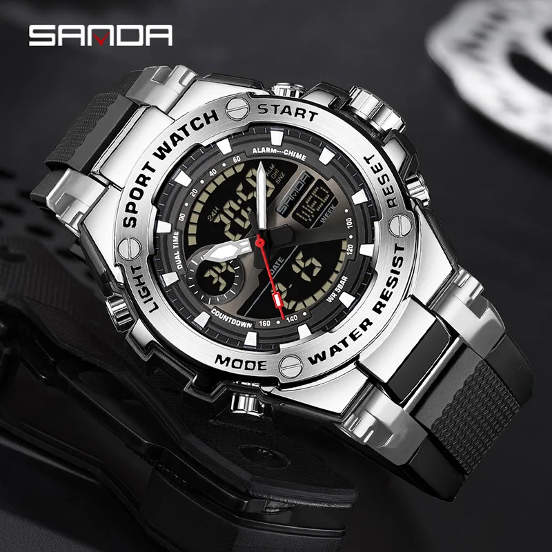 

SANDA Hot Sale Electronic Watch Outdoor Multifunctional Luminous Student Sports Watch Trend Double Display Business Watch
