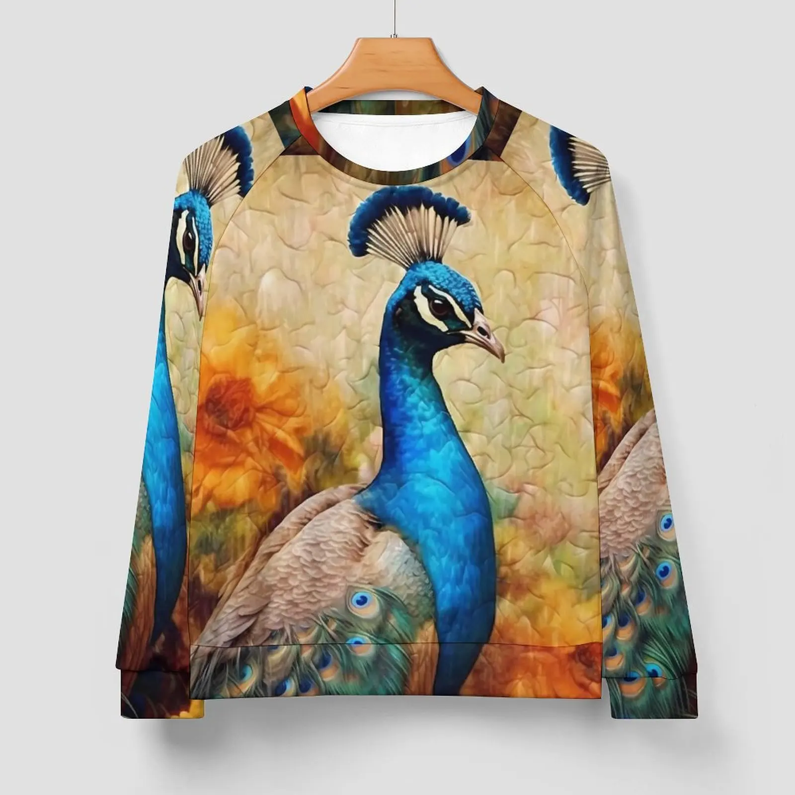 Peacock with Blue Feathers Yellow Flowers Casual Hoodies Male  Harajuku Hoodie Spring Street Wear Sweatshirts Oversize Clothing