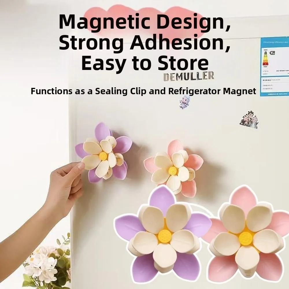 طبقة مزدوجة الزهور المغناطيسي مغناطيس الثلاجة اكسسوارات المطبخ 2 في 1 مقاطع الختم لتخزين المواد الغذائية متعددة الوظائف