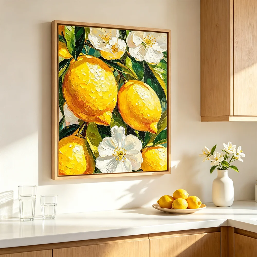 Oil Painting Canvas Poster Lemon Tree Print Wall Art Picture for Living Room Kitchen Home Decor Leaves Plant Flower Prints
