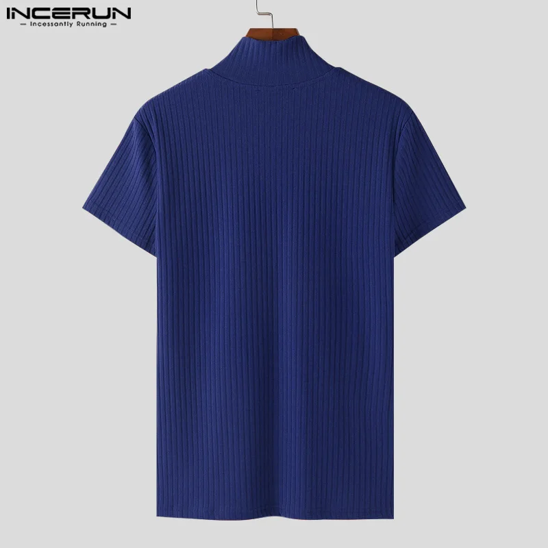 2024 Men\'s T Shirt Knitted Solid Color V Neck Short Sleeve Summer Men Clothing Streetwear Fashion Casual Tee Tops S-5XL INCERUN